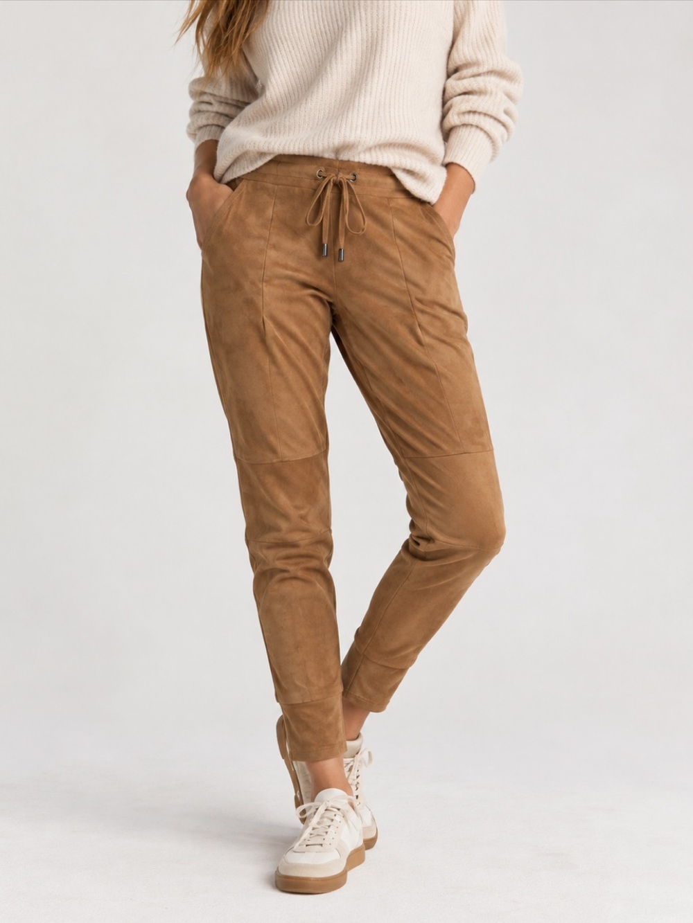 Raffaello Rossi Candice Camel Faux Suede Tapered Pants Size 38